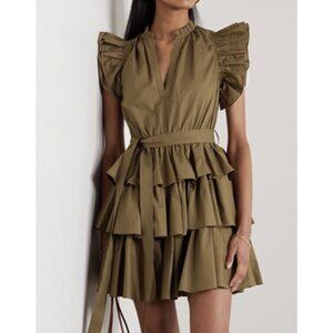 ULLA JOHNSON honoria mini dress in olive green sz 4